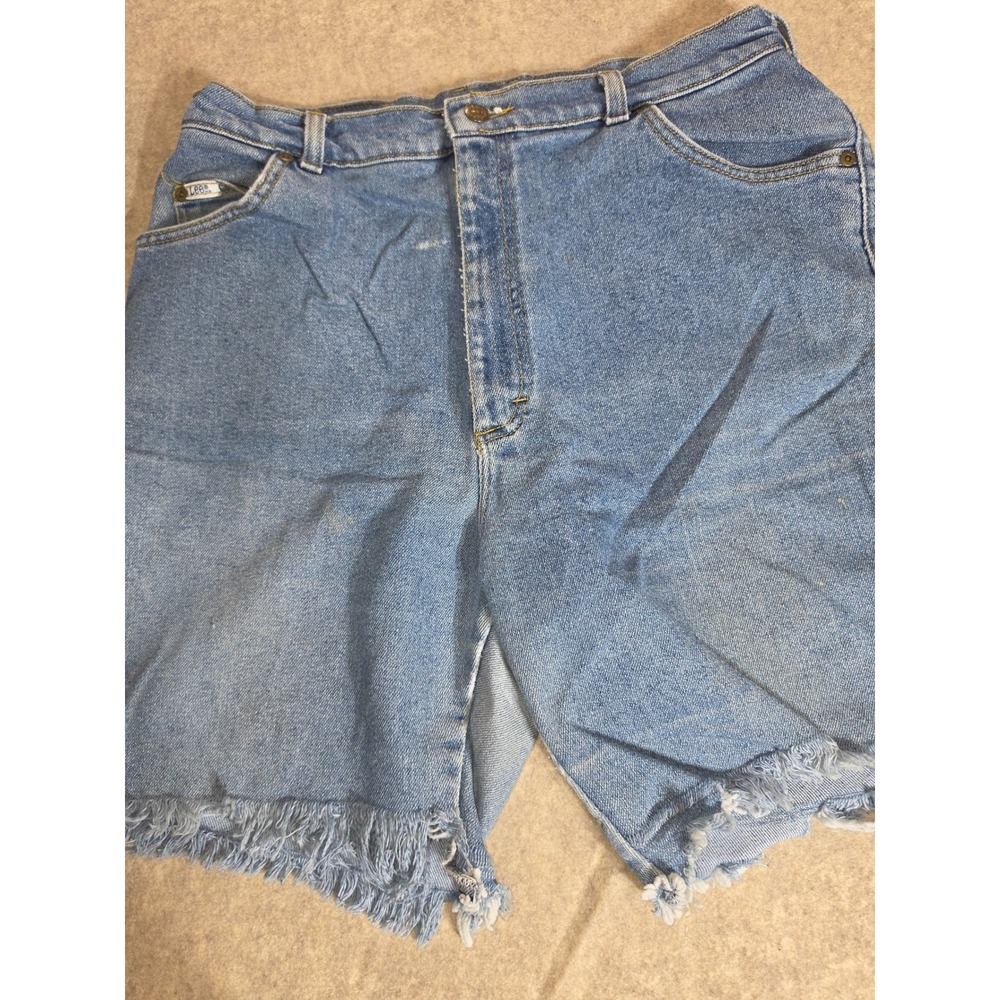 Lee Vintage High Waisted Denim Shorts Light Wash Frayed Hem Blue Womens‎ 14 MED